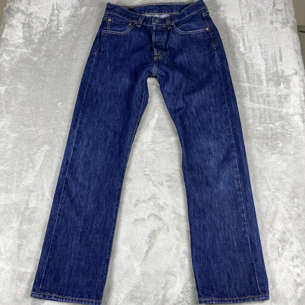 Levis 501 Men's Jeans W29x L30 Dark Indigo Blue Button Fly Straight Leg Denim